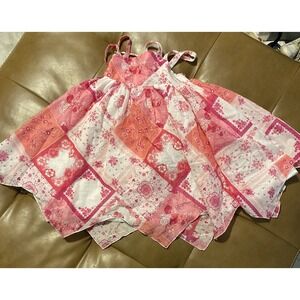 Emma’s Garden Pink Orange Patchwork Floral Handkerchief Hem Sundress 2T
